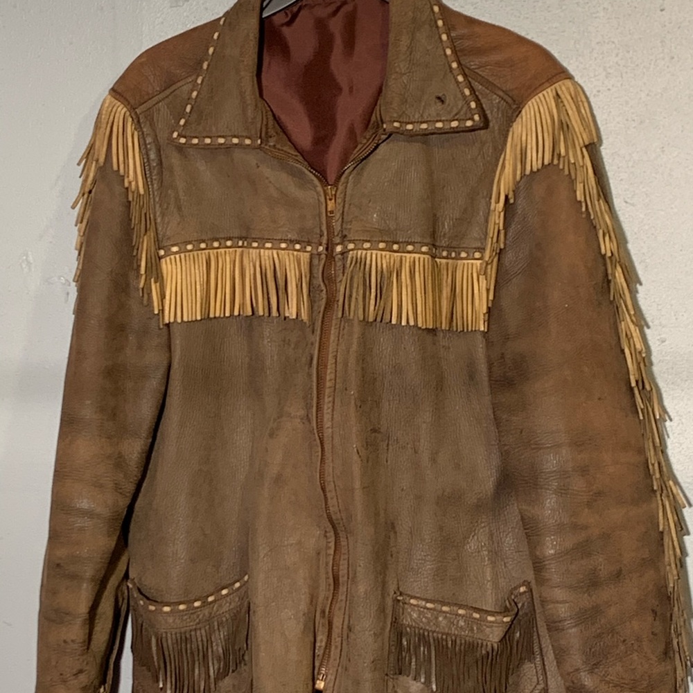 Vintage leather fringed coat